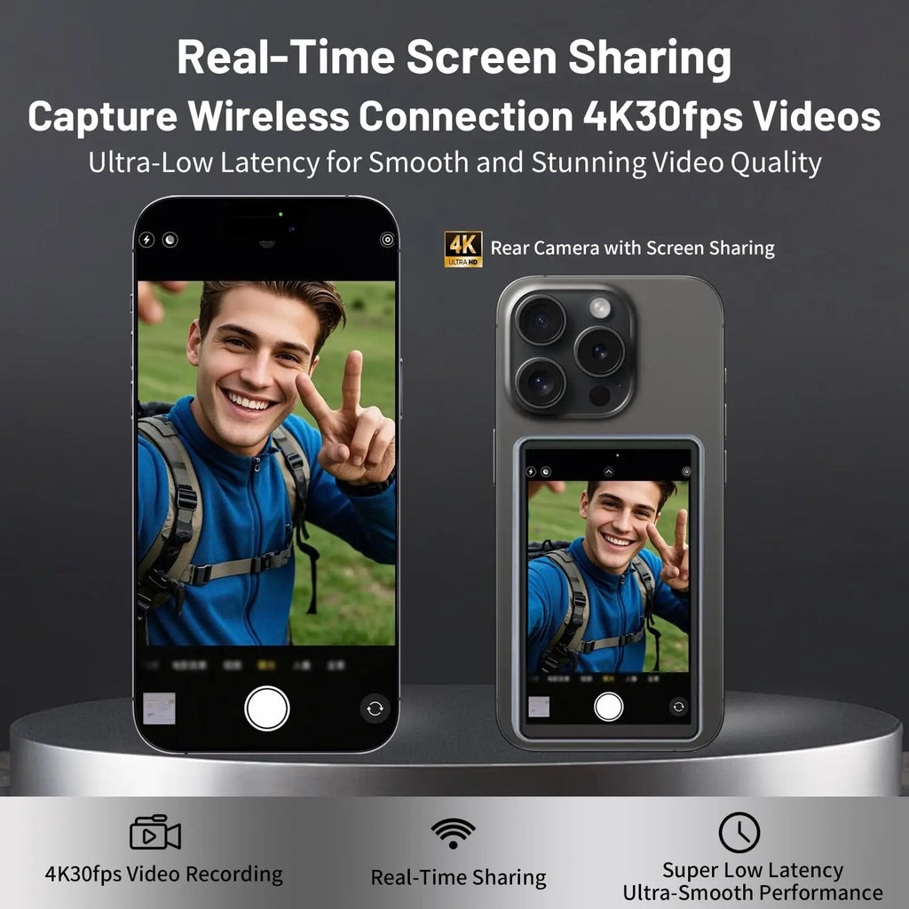 Magnetic Selfie Monitor for Vlogging – Wireless Rear Camera Screen with Remote
