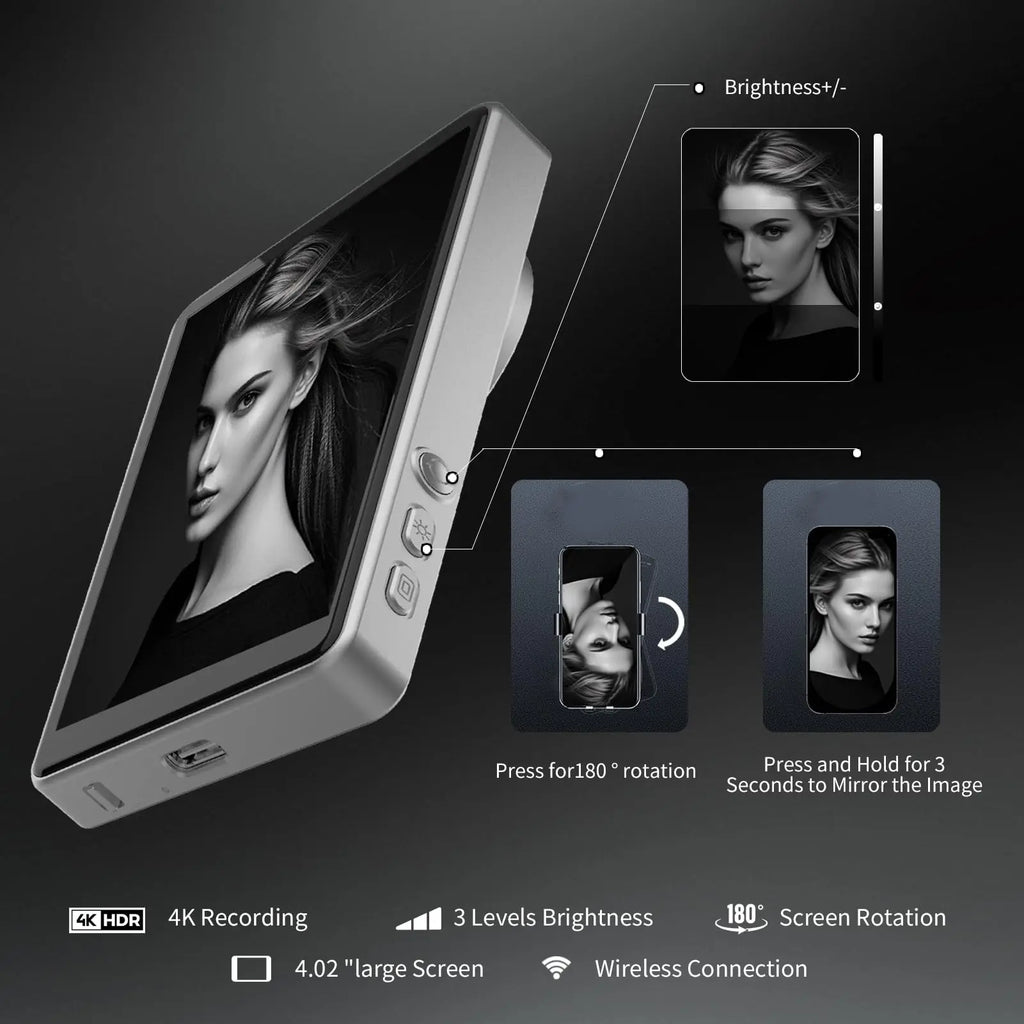 Magnetic Selfie Monitor for Vlogging – Wireless Rear Camera Screen with Remote