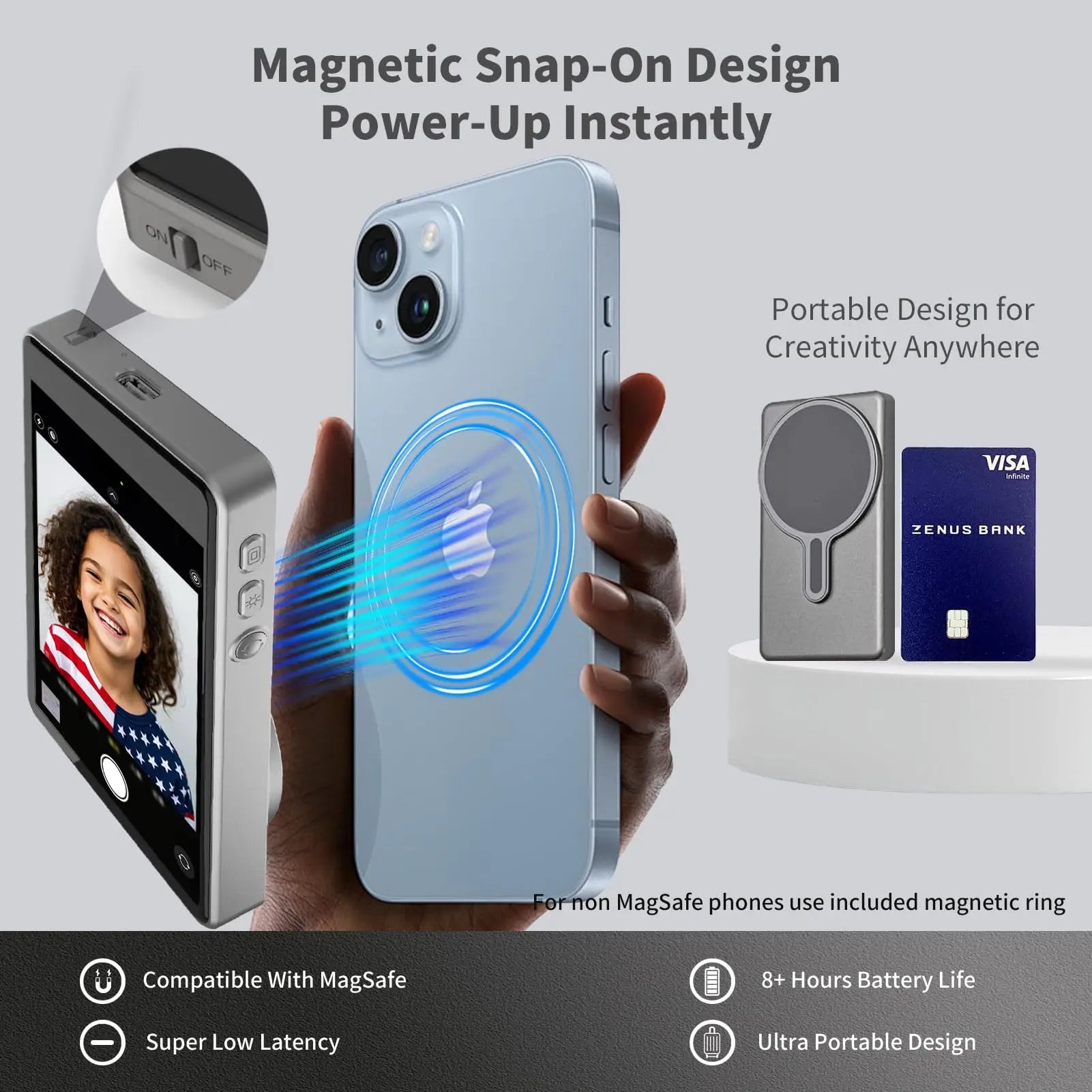 Magnetic Selfie Monitor for Vlogging – Wireless Rear Camera Screen with Remote