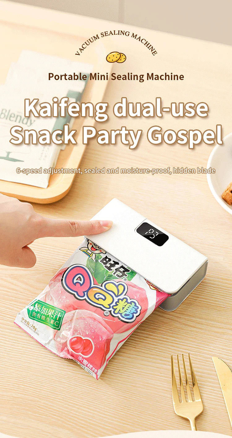 Mini Rechargeable Bag Sealer & Cutter — 2-in-1 Handheld Heat Sealing Machine with LED Display