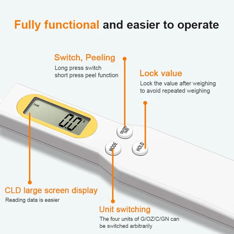 Digital Spoon Scale – Precision Kitchen Scale 0.1g to 500g with LCD Display
