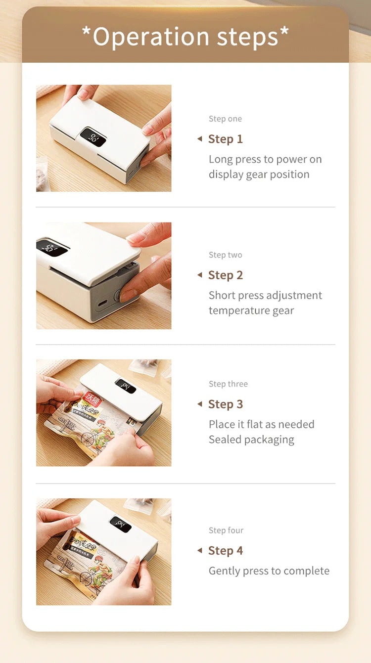 Mini Rechargeable Bag Sealer & Cutter — 2-in-1 Handheld Heat Sealing Machine with LED Display