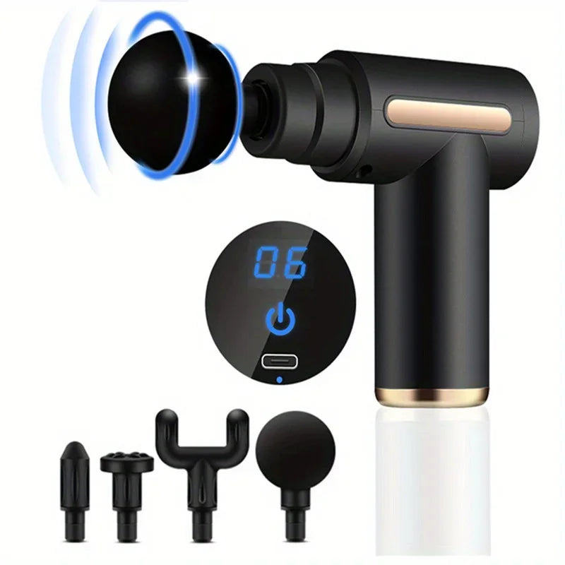 Percussion Massage Gun – LED Touch Screen & 4 Massage Heads