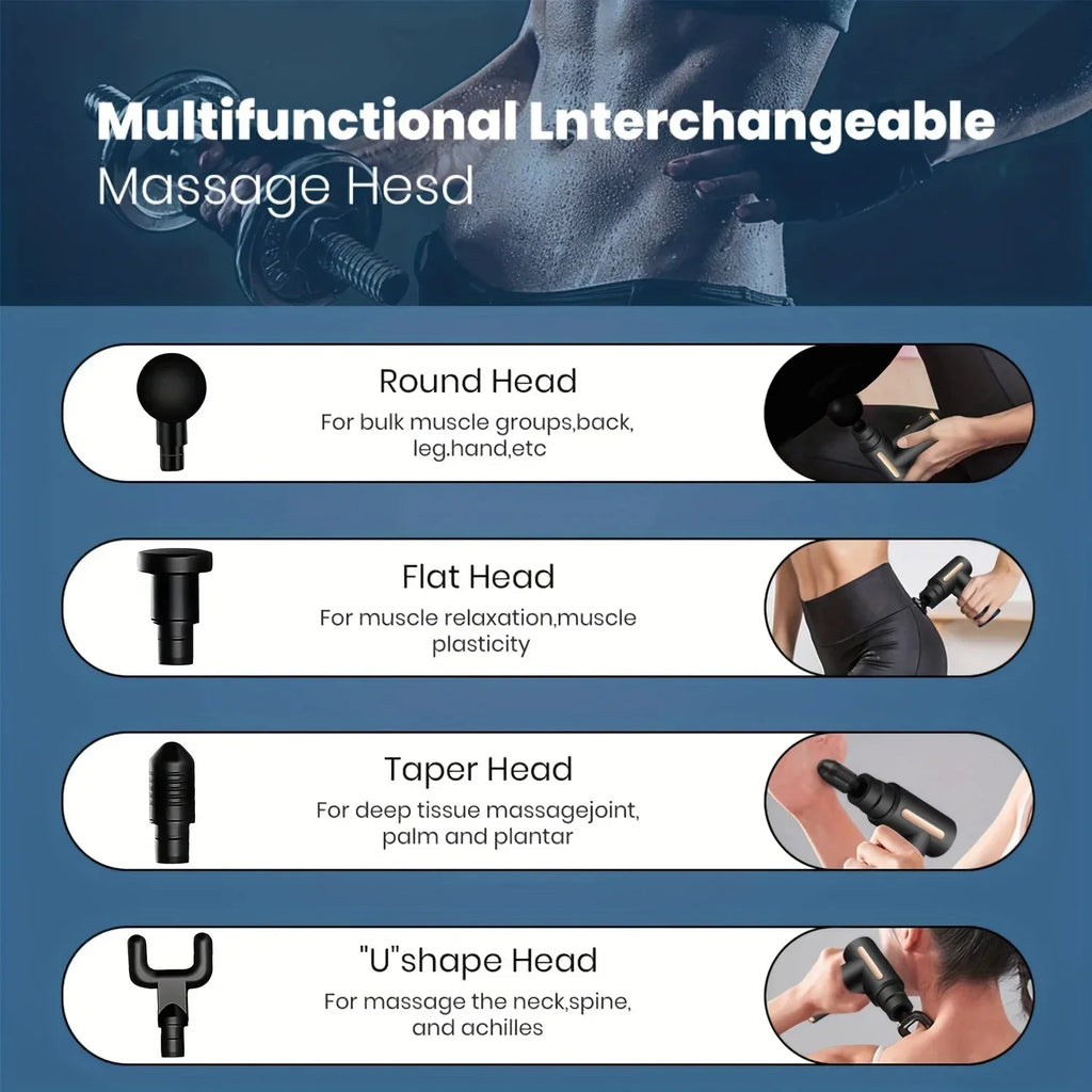Percussion Massage Gun – LED Touch Screen & 4 Massage Heads
