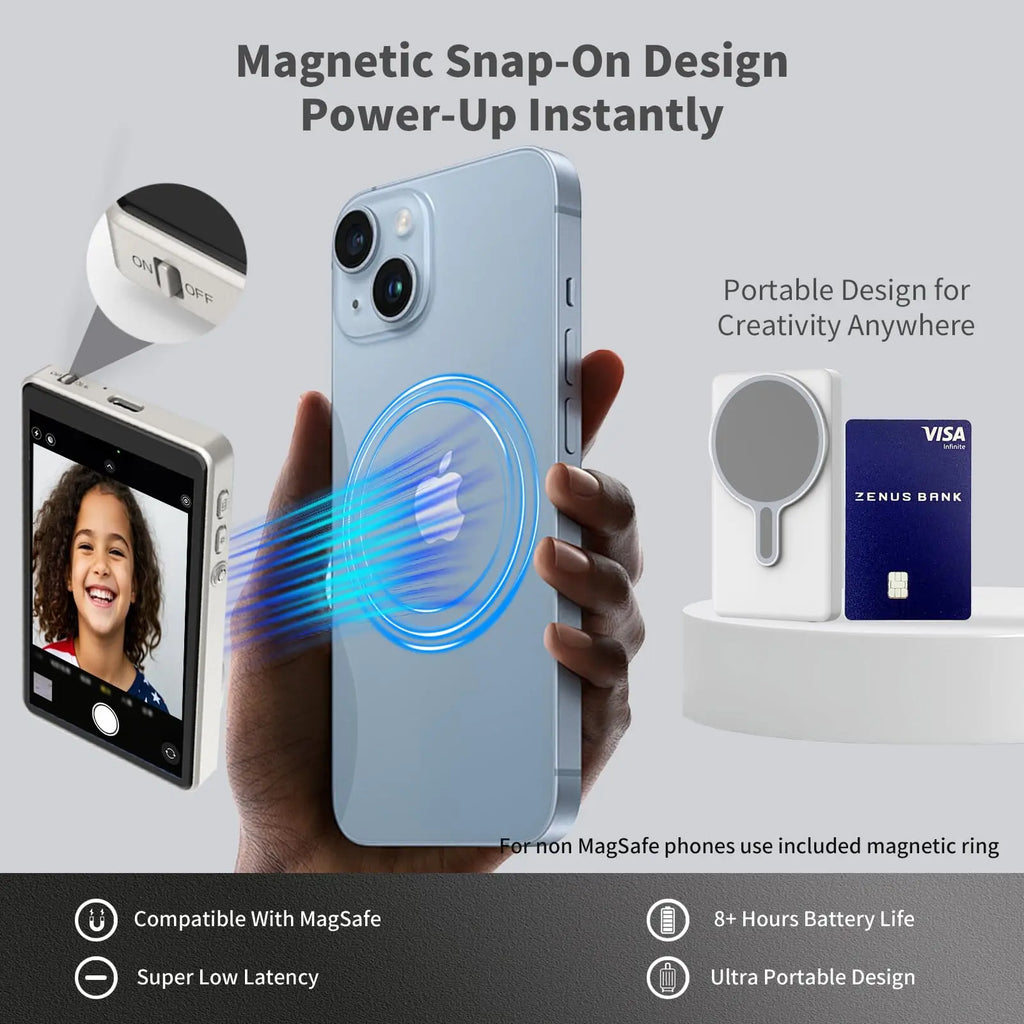 Magnetic Selfie Monitor for Vlogging – Wireless Rear Camera Screen with Remote