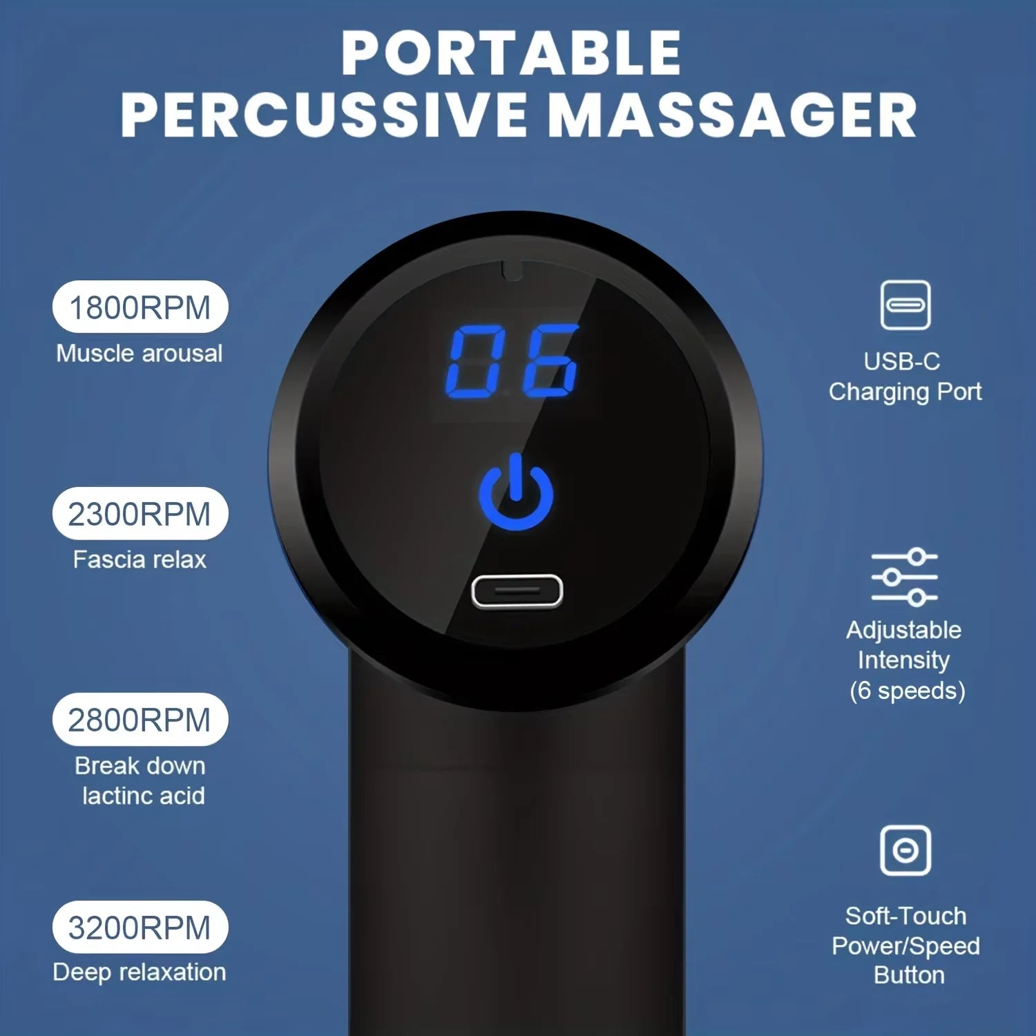 Percussion Massage Gun – LED Touch Screen & 4 Massage Heads